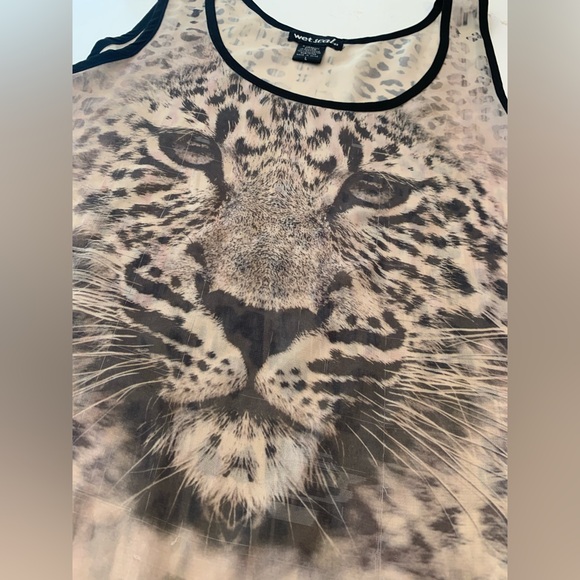 Wet Seal Leopard Face Print Sheer High-lo Tank Top Blouse Women’s Large. - Picture 1 of 9